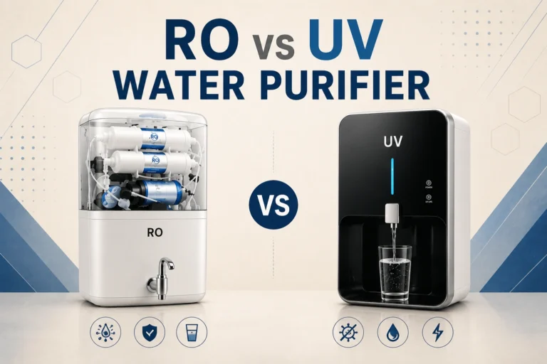 Comparison of RO and UV water purifiers, showcasing their filtration technologies, key differences, and ideal usage scenarios.