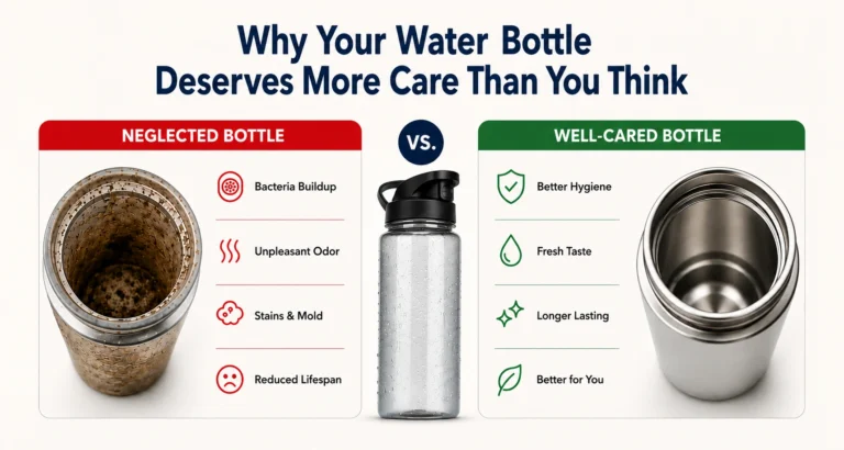 Clean vs neglected water bottle hygiene comparison