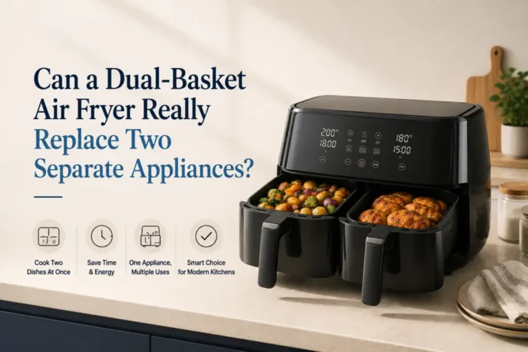 Dual-basket air fryer for cooking two meals at the same time