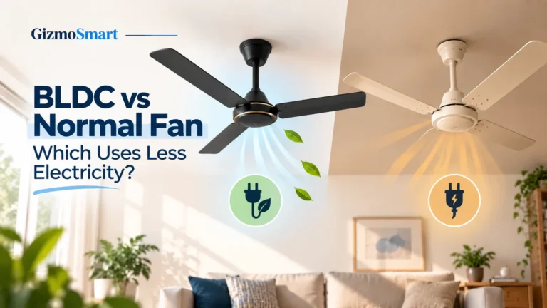 BLDC vs normal ceiling fan comparison showing electricity usage and potential energy savings.