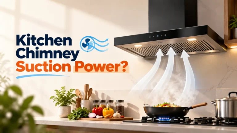 Kitchen chimney suction power with a cooking setup and ventilation airflow.